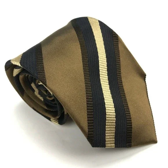 Corneliani Tie Brown Beige Navy Blue Striped 100% Silk Italian Necktie - Picture 2 of 11